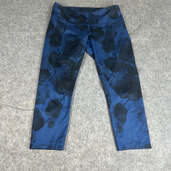 Lululemon Wunder Under Cropped Jumbo Floral Leggings Size 8 Blue Black - Picture 1 of 8